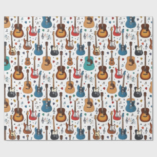 Papel De Presente Padrão Colorido de Guitarra e Música
