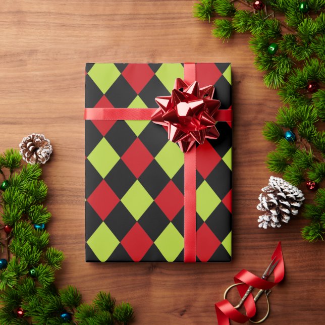 Papel De Presente Padrão Colorido de Harlequin no Feriado (Presente de Natal)