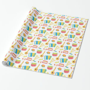 Papel De Presente Padrão Colorido de Instrumentos Musicais Para Cria
