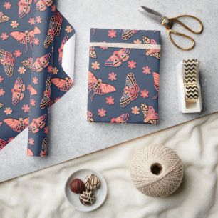 Papel De Presente Padrão Colorido de Maçãs e Flores Rosa, Pêssego