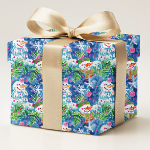 Papel De Presente Padrão Colorido de Natal de Bonecos de Neve Préppy