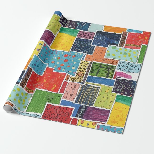 Papel De Presente Padrão Colorido de Patchwork Abstrato (Desenrolado)