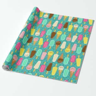 Papel De Presente Padrão Colorido de Sorvete de Verão
