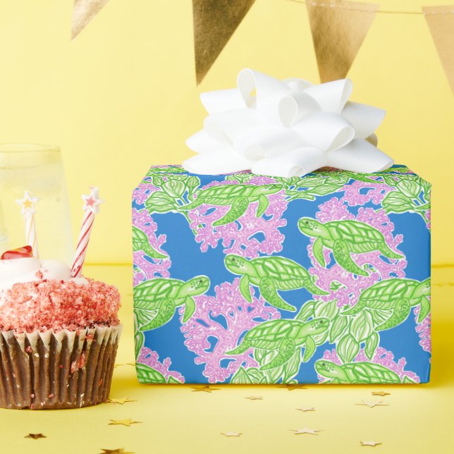 Papel De Presente Padrão Colorido de Tartarugas Tropicais (Festa de aniversário)