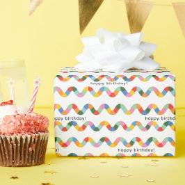 Papel De Presente Padrão Colorido de Texto Feliz de Aniversário