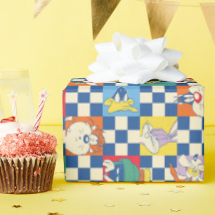 Papel De Presente Padrão Colorido de Tosse do Verificador LOONEY TUN