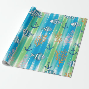 Papel De Presente Padrão Colorido de Vida Marinha Costeira (13)