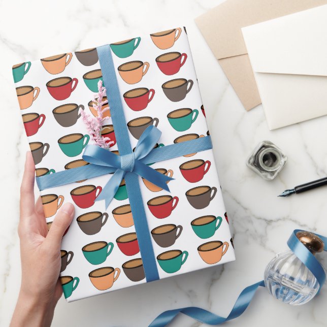 Papel De Presente Padrão Colorido de Xícara de Café (Presentear)