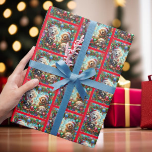 Papel De Presente Padrão Colorido e Alegre de Cachorros de Natal