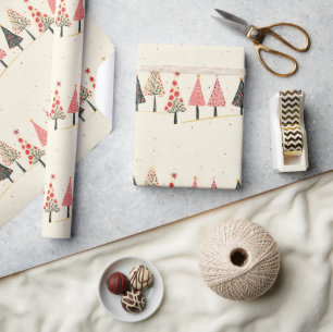 Papel De Presente Padrão Colorido e Caprichoso de Árvore de Natal