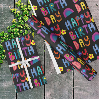 Papel De Presente Padrão Colorido Feliz Aniversário Feliz
