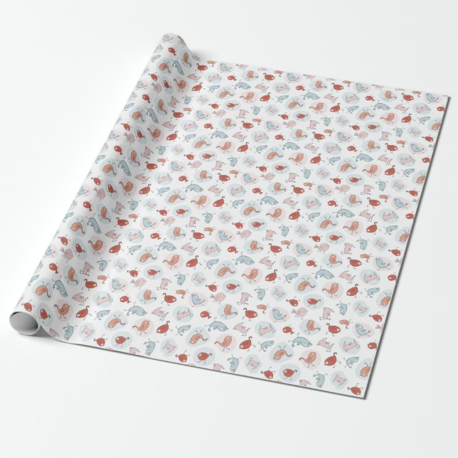 Papel De Presente padrão com aves de desenho animado (Desenrolado)