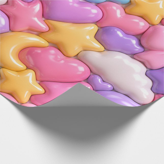 Papel De Presente Padrão Completo de Doces 3D Fofo (Ponta)
