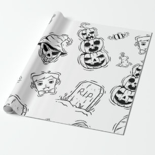 Papel De Presente Padrão constante de ícones de halloween com desenh