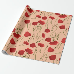 Papel De Presente Padrão constante de papoila em um fundo bege