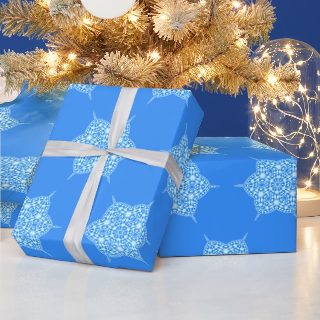 Papel De Presente Padrão Contemporâneo do Floco de Neve Azul (Feriados)