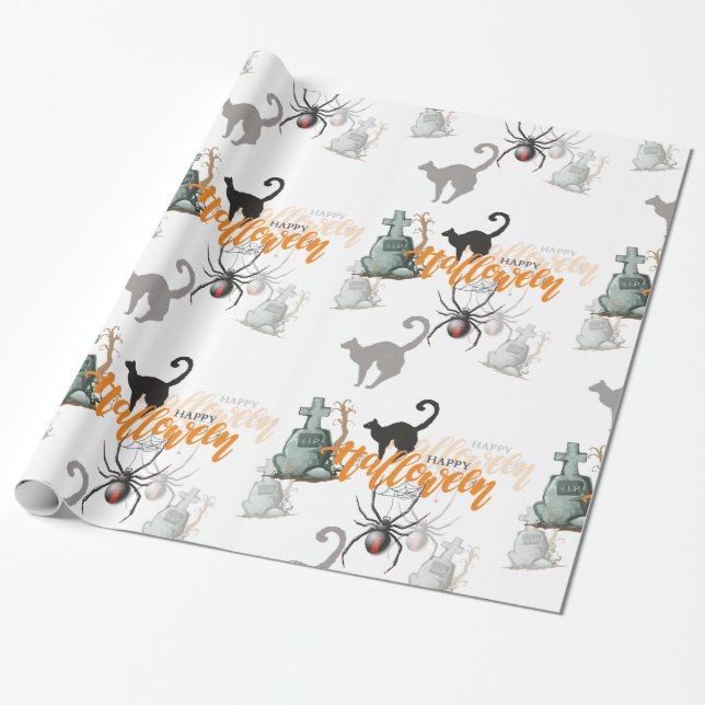 Papel De Presente Padrão contínuo adorável de Halloween (Desenrolado)