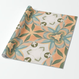 Papel De Presente Padrão contínuo botânico azul pêssego