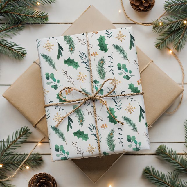 Papel De Presente Padrão contínuo botânico de Natal em aquarela (Criador carregado)