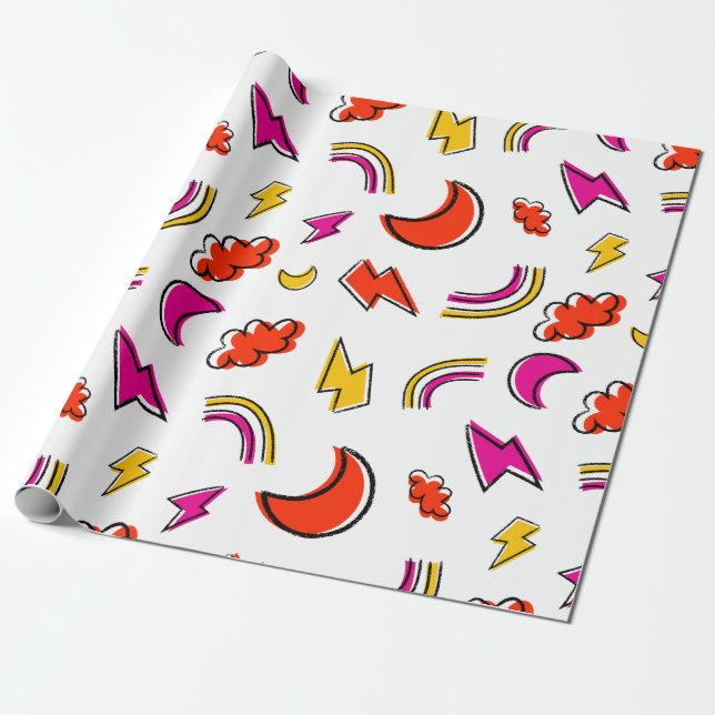 Papel De Presente Padrão contínuo com arco-íris de raio de nuvem (Desenrolado)