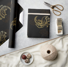 Papel De Presente Padrão contínuo com dourado ornamentado e giratóri