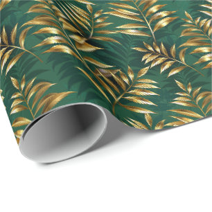 Papel De Presente Padrão contínuo com samambaias douradas