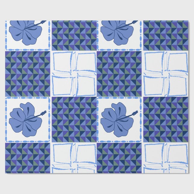 Papel De Presente Padrão contínuo com tropical desenhado à mão azul (Aberto)