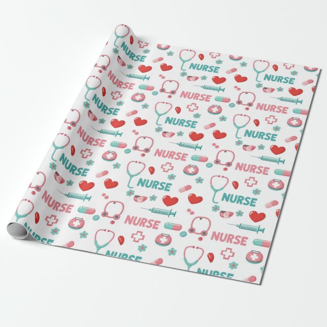Papel De Presente Padrão contínuo da vida da enfermeira branca (1) (Desenrolado)