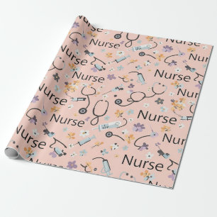 Papel De Presente Padrão contínuo da vida de enfermeira cor-de-rosa