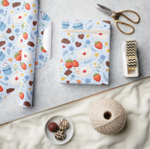 Papel De Presente Padrão contínuo de aquarela de assados e doces