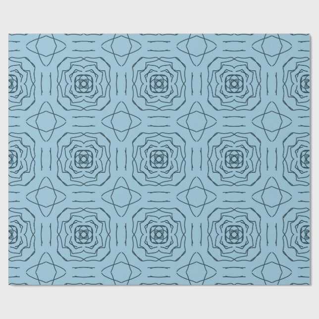 Papel De Presente Padrão contínuo de arte de linha geométrica azul e (Aberto)