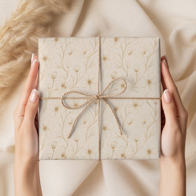 Papel De Presente Padrão contínuo de arte linear floral em ouro eleg (Criador carregado)