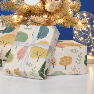 Papel De Presente Padrão contínuo de árvores da floresta em aquarela
