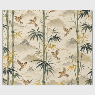 Papel De Presente Padrão contínuo de bambu japonês e pardal – Botan