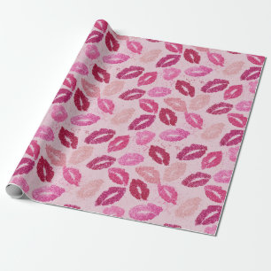 Papel De Presente Padrão contínuo de beijo com batom rosa