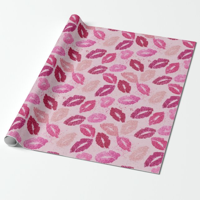Papel De Presente Padrão contínuo de beijo com batom rosa (Desenrolado)