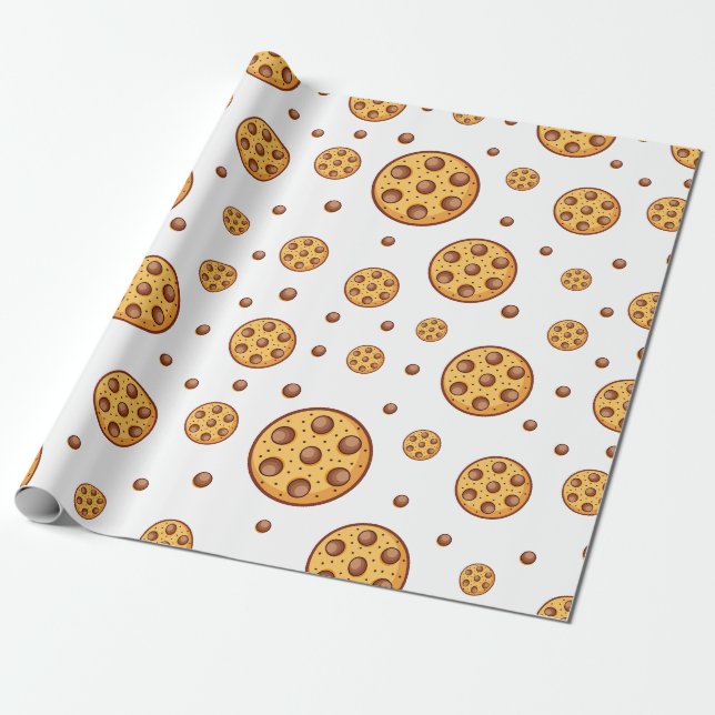 Papel De Presente Padrão contínuo de biscoitos com gotas de chocolat (Desenrolado)