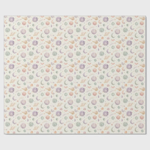 Papel De Presente Padrão contínuo de Boho Aquarela Espaço & Planetas