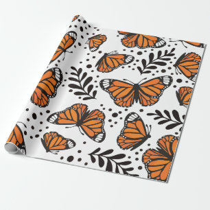 Papel De Presente Padrão contínuo de borboleta-monarca desenhada à m