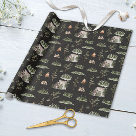 Papel De Presente Padrão contínuo de cabana florestal em aquarela