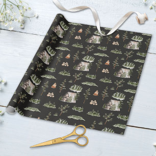 Papel De Presente Padrão contínuo de cabana florestal em aquarela