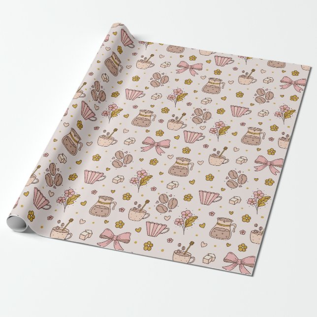 Papel De Presente Padrão contínuo de café Boho (Desenrolado)