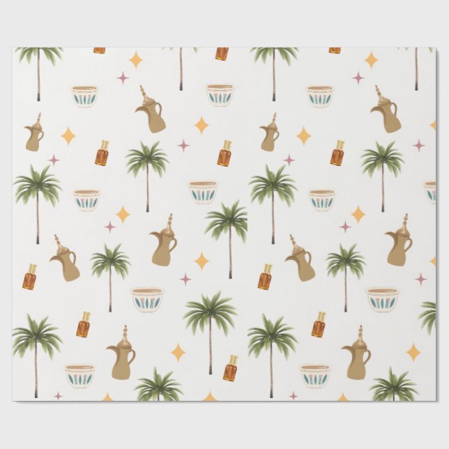 Papel De Presente Padrão contínuo de café e tâmaras do Ramadão (Aberto)