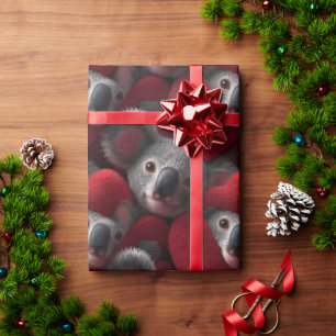 Papel De Presente Padrão contínuo de coala fofo e coração vermelho