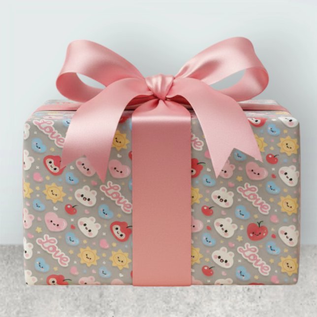 Papel De Presente Padrão contínuo de coelhinhos Kawaii e corações de (Criador carregado)