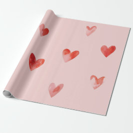 Papel De Presente Padrão contínuo de Corações em Aquarela