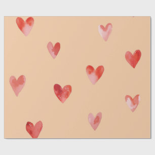 Papel De Presente Padrão contínuo de Corações em Aquarela