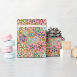 Papel De Presente Padrão contínuo de cores de flores retrô da tempor