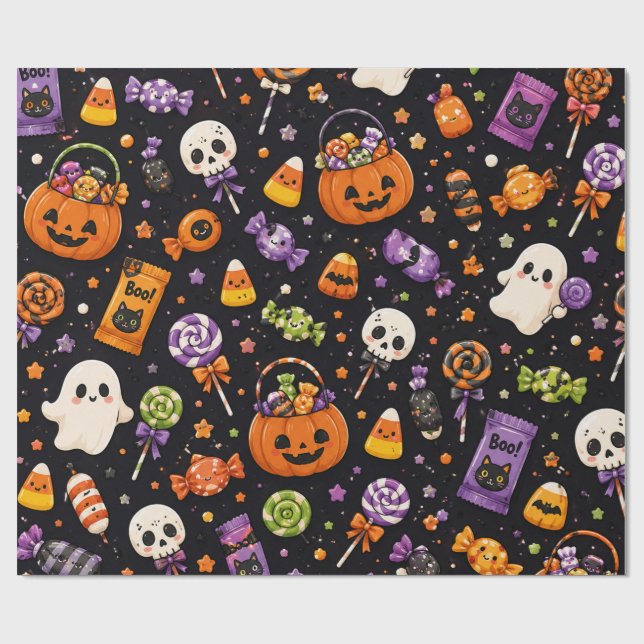 Papel De Presente Padrão contínuo de doces de Halloween fofo (Aberto)