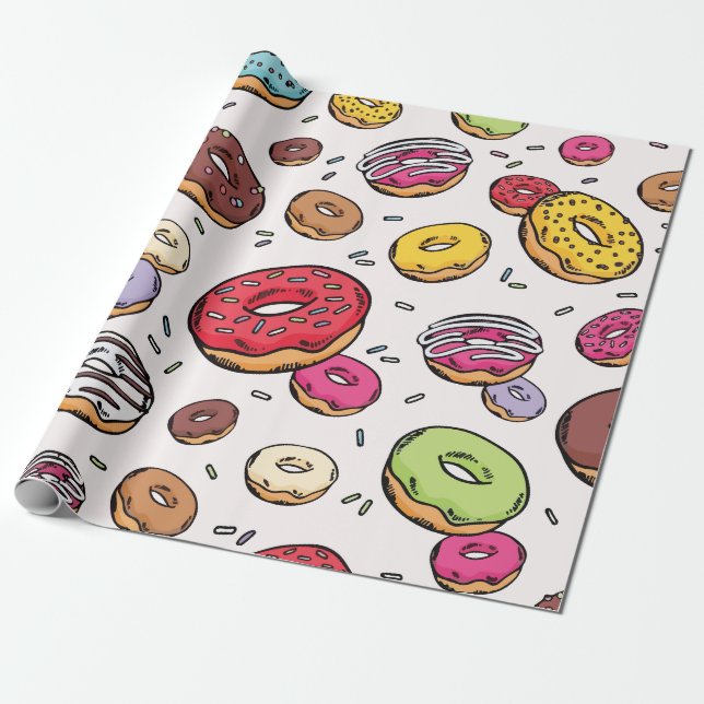 Papel De Presente Padrão contínuo de Donuts (Desenrolado)